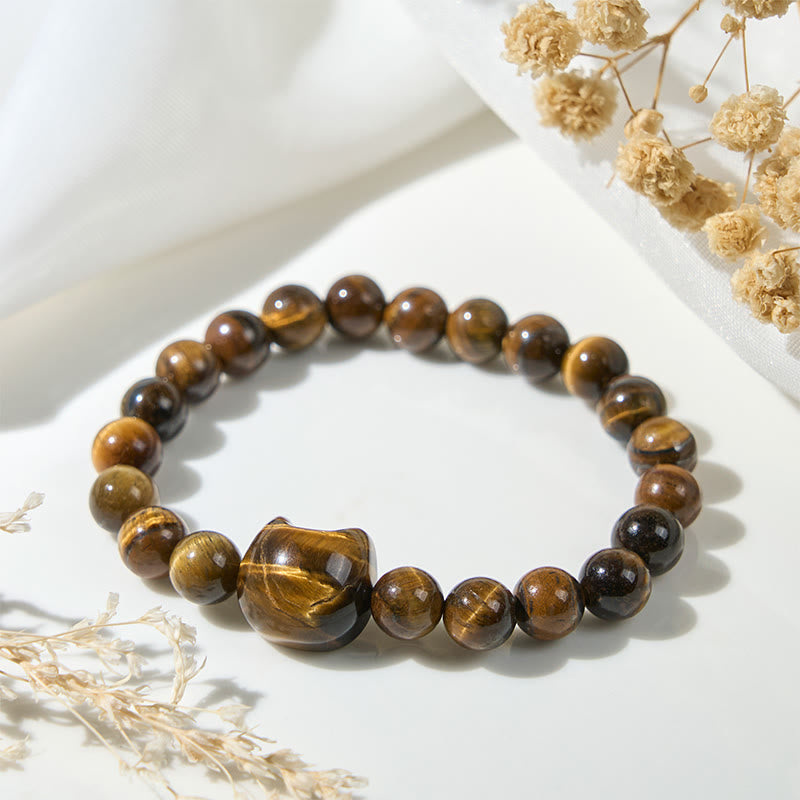 Braccialetto di perle di potere con occhio di tigre e gatto carino Buddha Stones - image 3