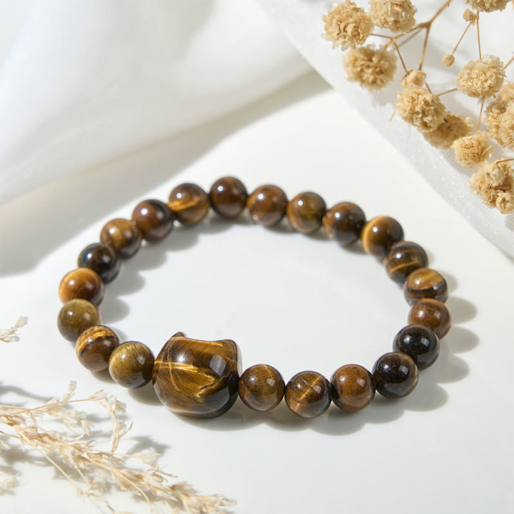 Braccialetto di perle di potere con occhio di tigre e gatto carino Buddha Stones - image 3