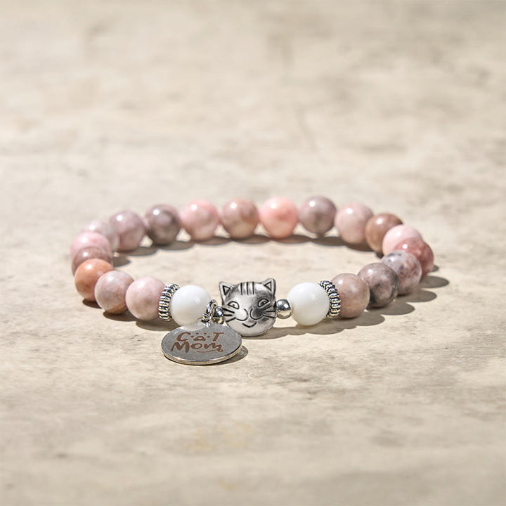 Braccialetto di protezione in diaspro zebrato con design a testa di gatto Buddha Stones - image 2