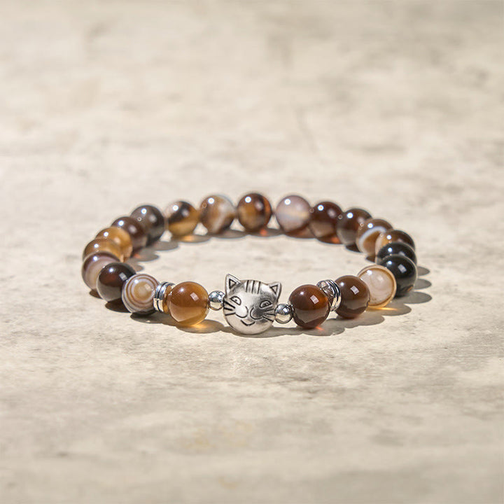 Braccialetto di stabilità con perline di agata marrone striata naturale a forma di gatto siamese color cioccolato Buddha Stones - image 3