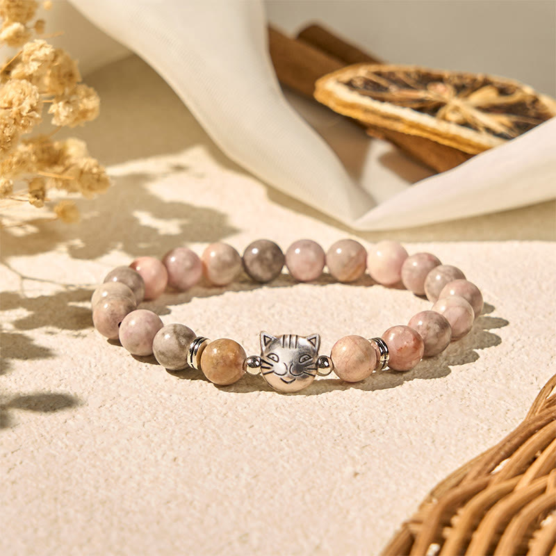 Braccialetto di protezione in diaspro zebrato con motivo a gatto Buddha Stones da 8 mm - image 2
