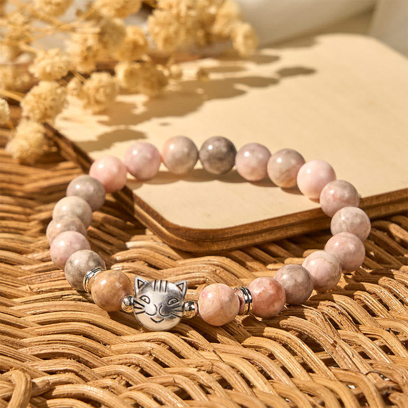 Braccialetto di protezione in diaspro zebrato con motivo a gatto Buddha Stones da 8 mm - image 1