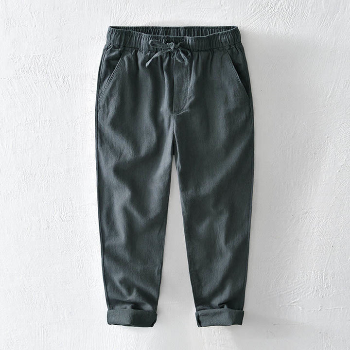 Pantaloni da uomo in lino ramiè con coulisse, casual, tinta unita, design semplice, con tasche, Buddha Stones - Grigio ardesia chiaro - US/UK/AU44, EU54 (4XL) - image 10