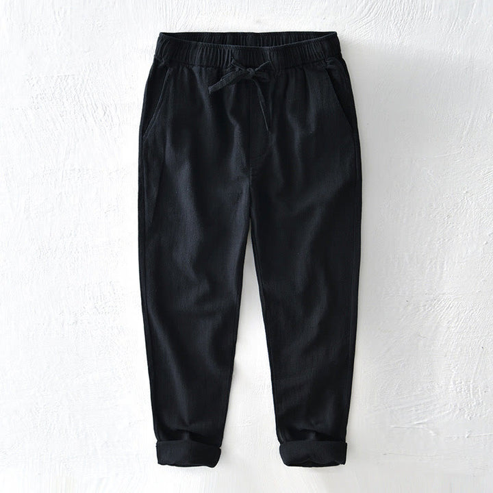 Pantaloni da uomo in lino ramiè con coulisse, casual, tinta unita, design semplice, con tasche, Buddha Stones - Nero - US/UK/AU44, EU54 (4XL) - image 13