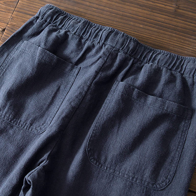 Pantaloni da uomo in lino ramiè con coulisse, casual, tinta unita, design semplice, con tasche, Buddha Stones - image 19