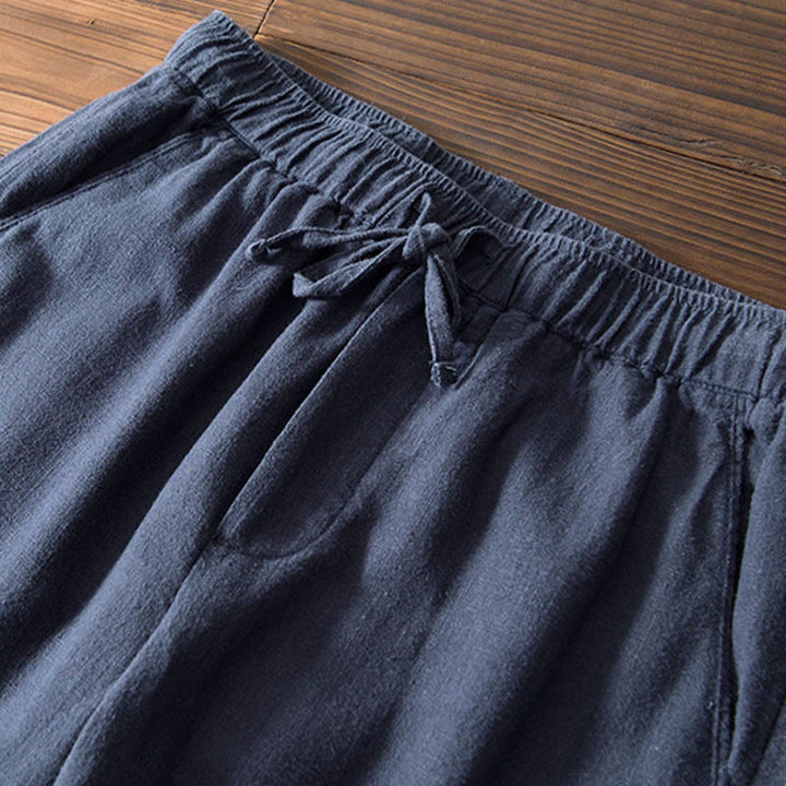 Pantaloni da uomo in lino ramiè con coulisse, casual, tinta unita, design semplice, con tasche, Buddha Stones - image 21
