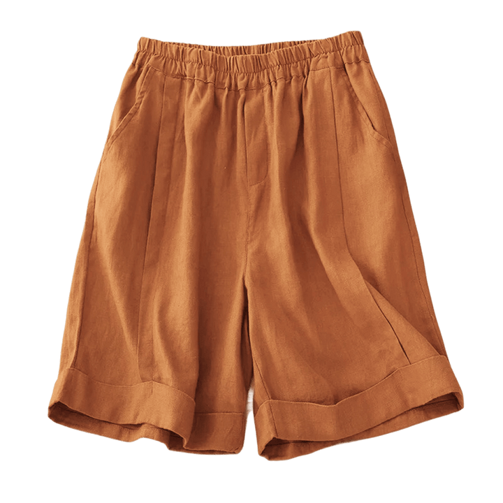 Pantaloncini da donna in cotone tinta unita casual Buddha Stones con tasche - image 5