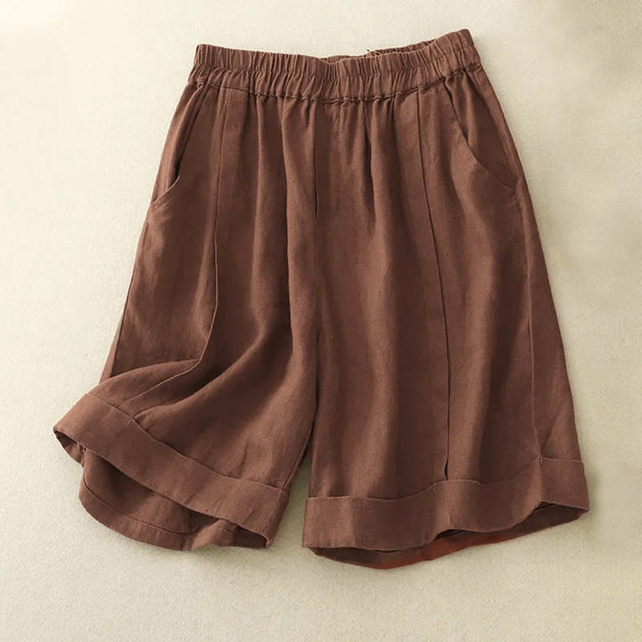 Pantaloncini da donna in cotone tinta unita casual Buddha Stones con tasche - Marrone sella - US12, UK/AU16, EU44 (4XL) - image 13