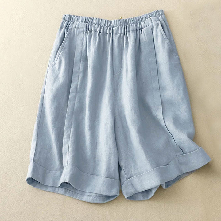 Pantaloncini da donna in cotone tinta unita casual Buddha Stones con tasche - Azzurro polvere - US12, UK/AU16, EU44 (4XL) - image 19