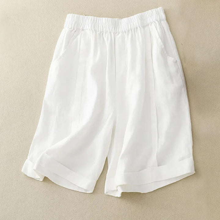 Pantaloncini da donna in cotone tinta unita casual Buddha Stones con tasche - Bianco - US12, UK/AU16, EU44 (4XL) - image 30