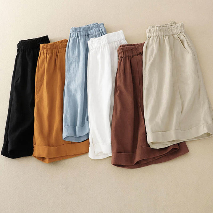 Pantaloncini da donna in cotone tinta unita casual Buddha Stones con tasche - image 36