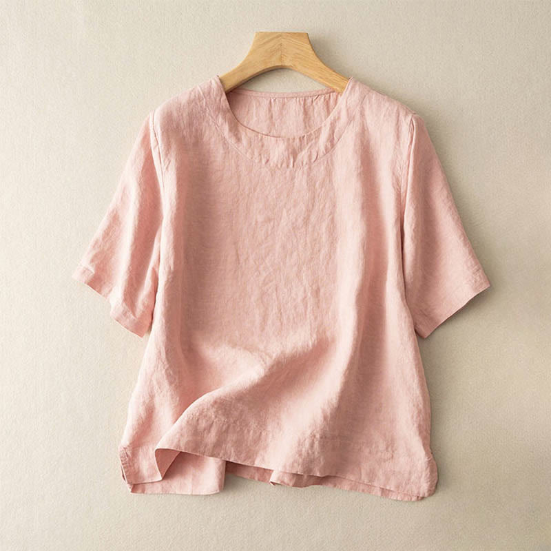 Maglietta da donna in cotone con spacchi laterali, semplice e a maniche corte, con scollo rotondo e motivo Buddha Stones - Rosa chiaro - US8-10, UK/AU12-14, EU40-42 (3XL) - image 1