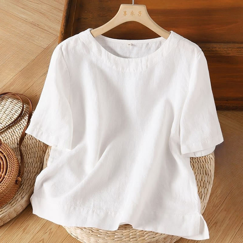 Maglietta da donna in cotone con spacchi laterali, semplice e a maniche corte, con scollo rotondo e motivo Buddha Stones - Bianco - US8-10, UK/AU12-14, EU40-42 (3XL) - image 4