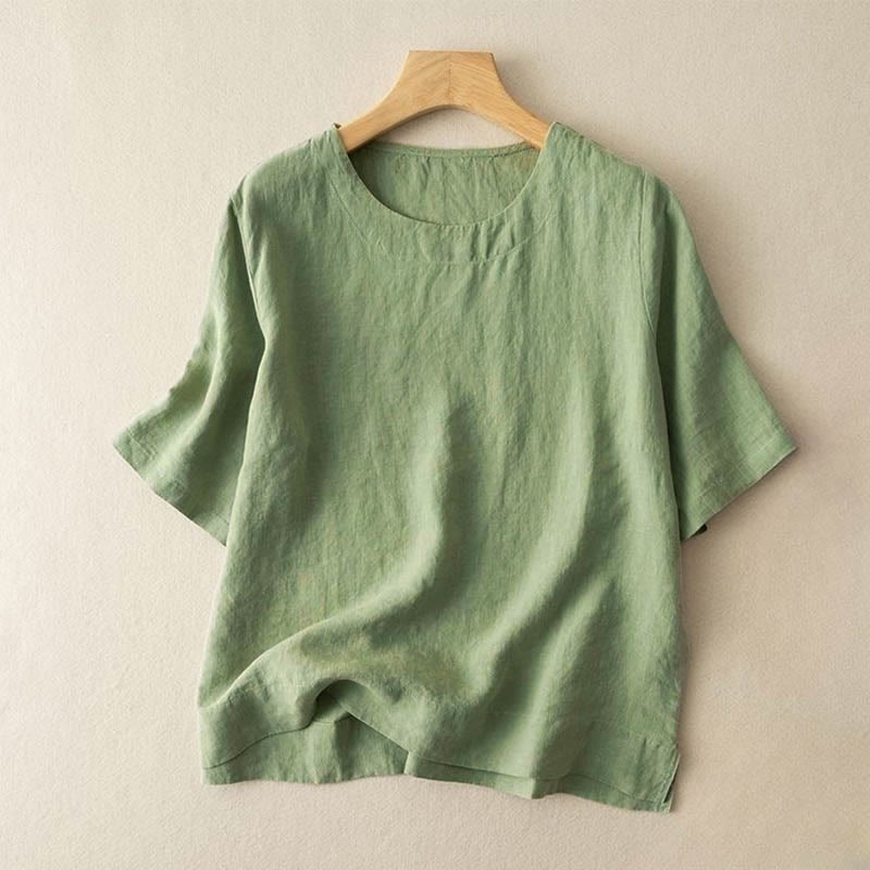 Maglietta da donna in cotone con spacchi laterali, semplice e a maniche corte, con scollo rotondo e motivo Buddha Stones - Verde chiaro - US8-10, UK/AU12-14, EU40-42 (3XL) - image 3