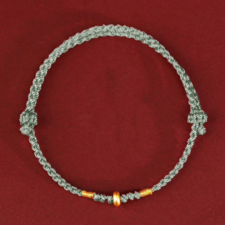 Buddha Stones 999 Oro Piccole Perline della Fortuna Corda Protezione Fortuna Braccialetto Intrecciato Cavigliera - Cavigliera in oro 999 (circonferenza 19-23 cm) - Corda verde chiaro - image 9