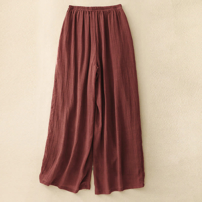 Pantaloni da donna a gamba larga con coulisse, doppio strato, tinta unita, con tasche, Buddha Stones Spring. - image 2