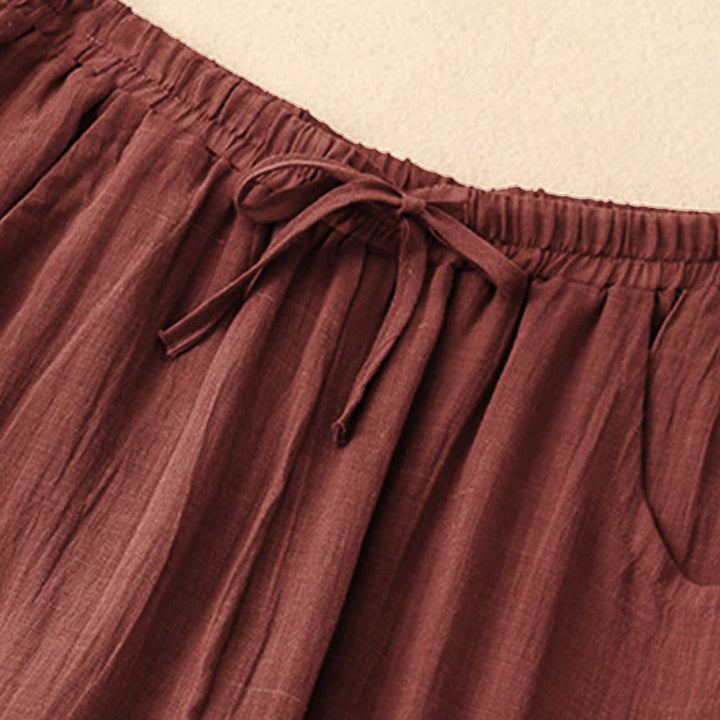 Pantaloni da donna a gamba larga con coulisse, doppio strato, tinta unita, con tasche, Buddha Stones Spring. - image 4