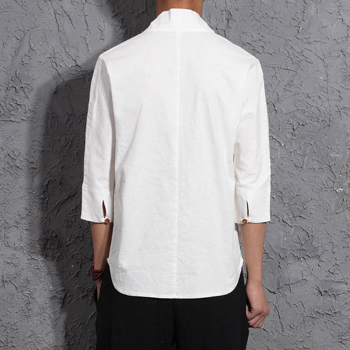 Camicia casual con scollo a V e maniche a tre quarti, motivo Buddha Stones, abbigliamento da uomo - image 2