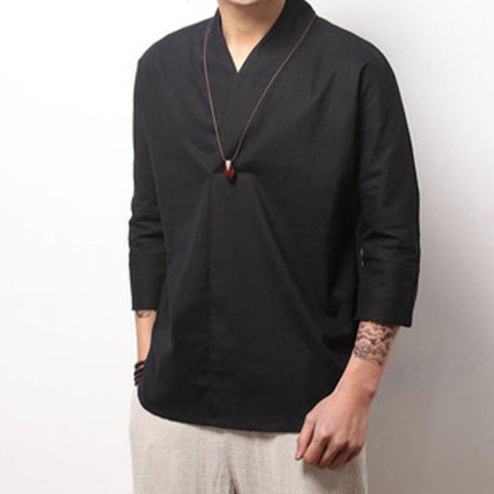 Camicia casual con scollo a V e maniche a tre quarti, motivo Buddha Stones, abbigliamento da uomo - image 6