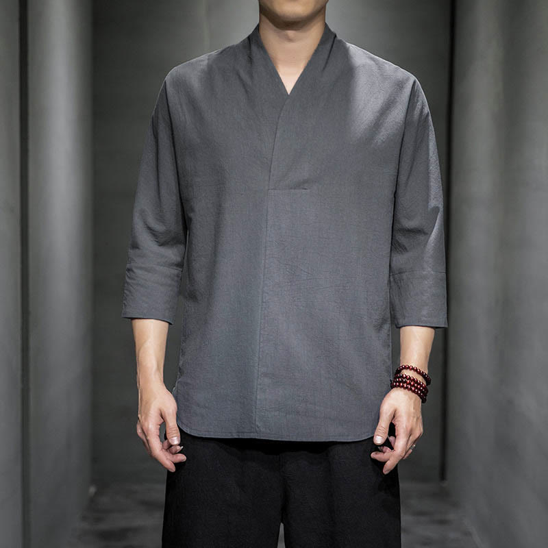 Camicia casual con scollo a V e maniche a tre quarti, motivo Buddha Stones, abbigliamento da uomo - Grigio - US/UK/AU44，EU54 (5XL) - image 4