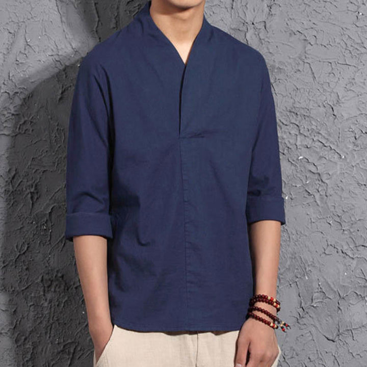 Camicia casual con scollo a V e maniche a tre quarti, motivo Buddha Stones, abbigliamento da uomo - image 9