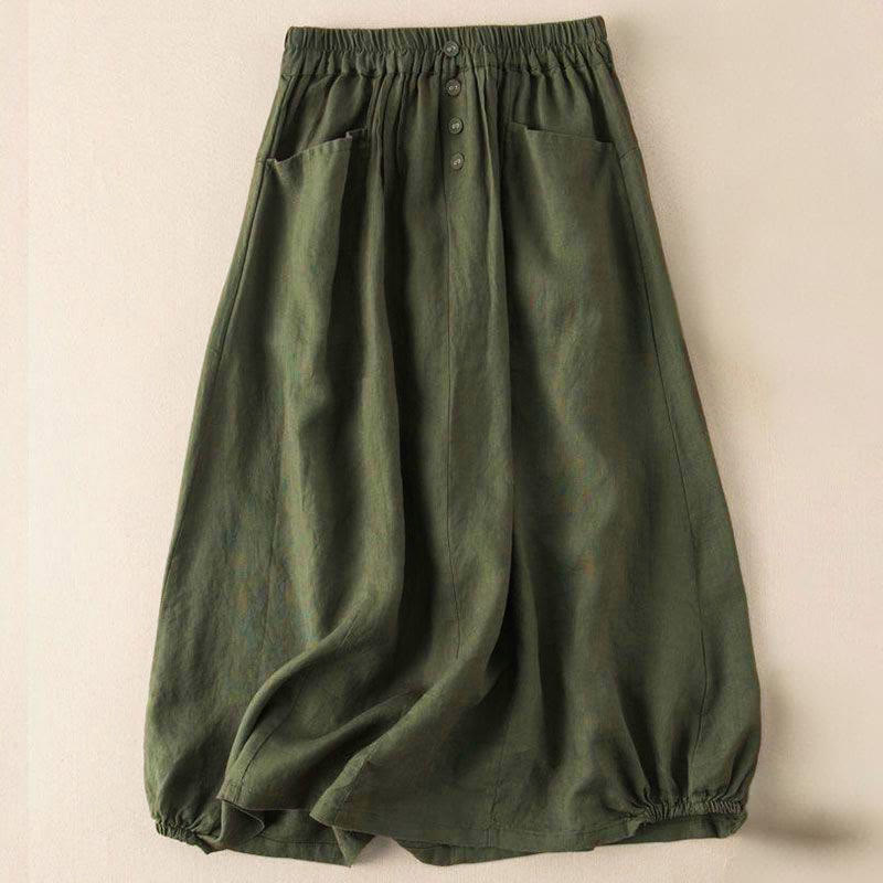 Gonna da donna con tasche, lunghezza 7-8, con elastico in vita e Buddha Stones - Verde oliva scuro - US16, UK/AU20, EU48 (5XL) - image 4