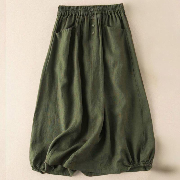 Gonna da donna con tasche, lunghezza 7-8, con elastico in vita e Buddha Stones - Verde oliva scuro - US16, UK/AU20, EU48 (5XL) - image 4
