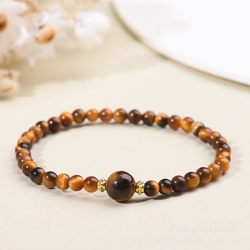 Braccialetto di perle di coraggio in ossidiana nera con occhio di tigre e Buddha Stones - Occhio di tigre-4mm - image 1
