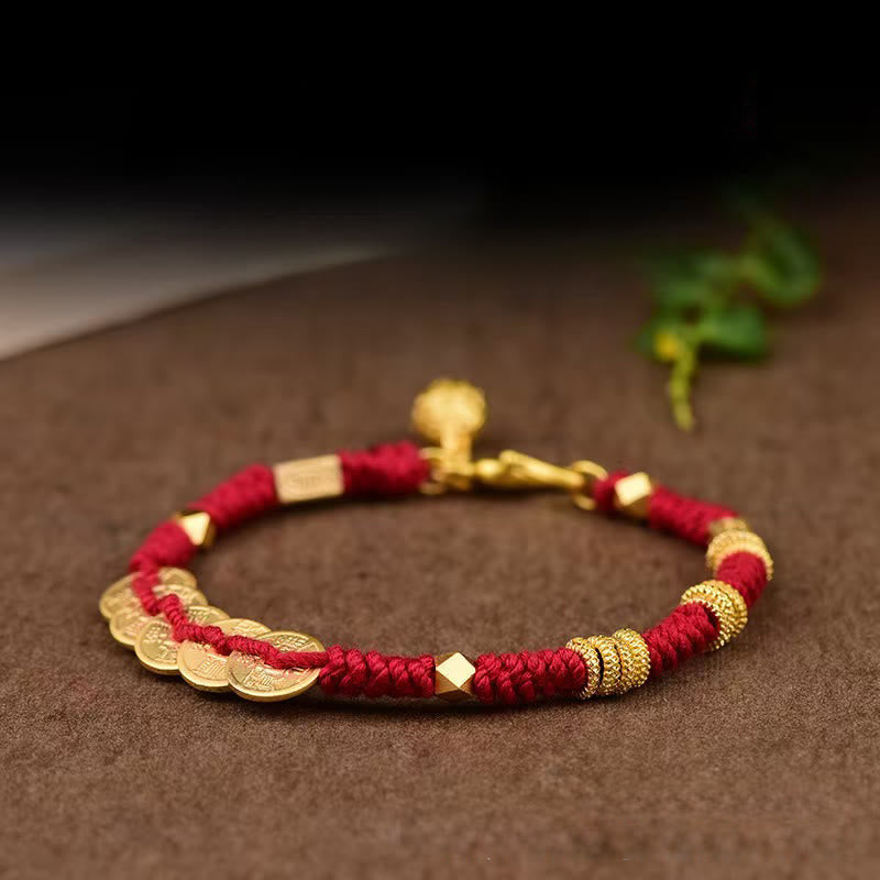 Bracciale intrecciato con cinque monete dell'imperatore e Buddha Stones fatto a mano - image 2