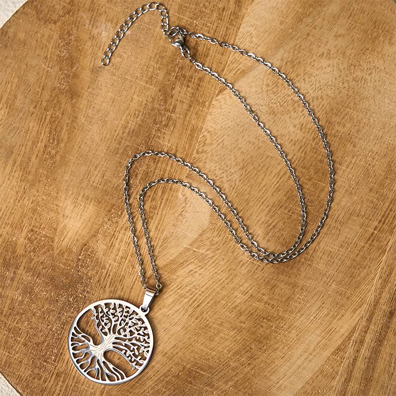 Collana con ciondolo in acciaio al titanio e Buddha Stones, l'albero della vita, per l'illuminazione - image 8