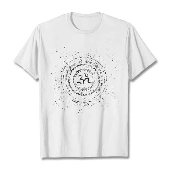 Maglietta in cotone con motivo mandala con Buddha Stones e simbolo Om e mantra - Bianco - 2XL - image 0