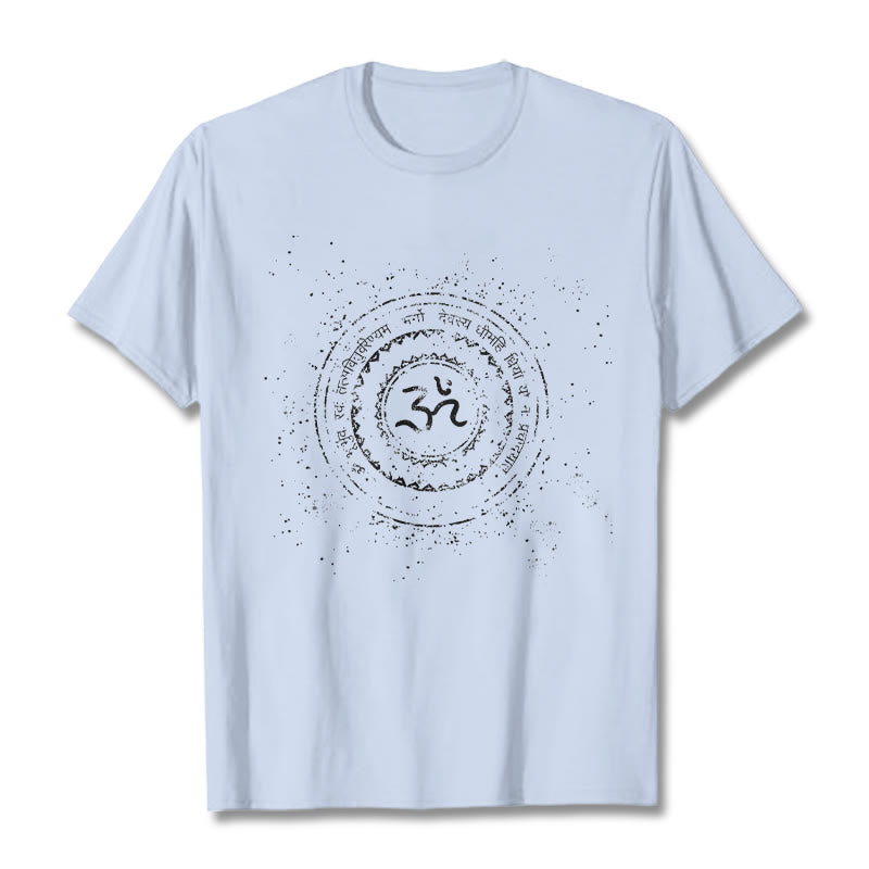 Maglietta in cotone con motivo mandala con Buddha Stones e simbolo Om e mantra - Ciano chiaro - 2XL - image 18
