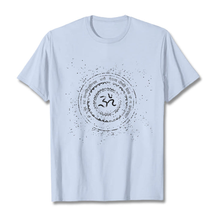 Maglietta in cotone con motivo mandala con Buddha Stones e simbolo Om e mantra - Ciano chiaro - 2XL - image 18