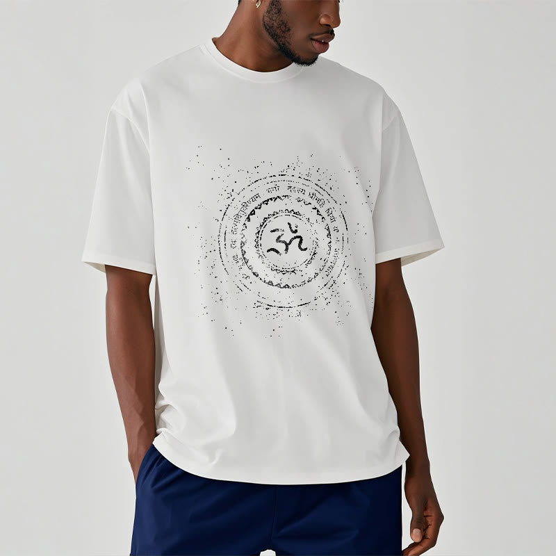Maglietta in cotone con motivo mandala con Buddha Stones e simbolo Om e mantra - image 1