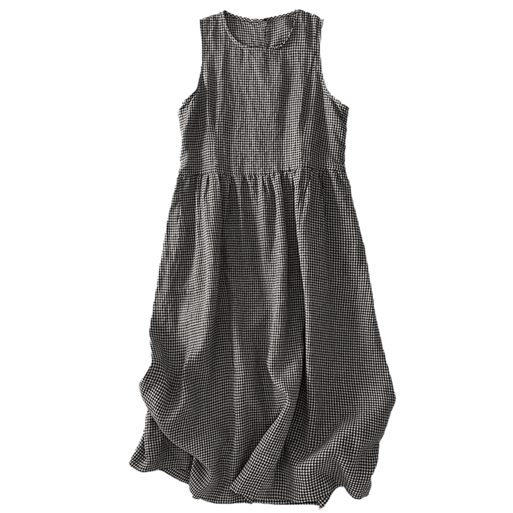 Abito midi casual in cotone senza maniche con tasche, stile Buddha Stones , fatto a mano, in tinta unita - image 16