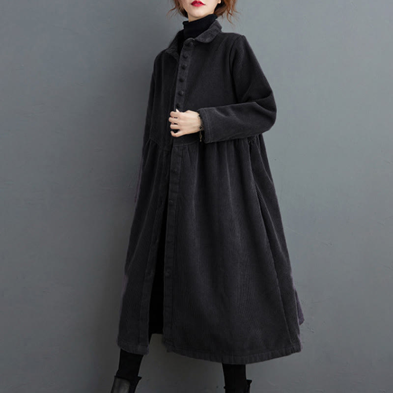 Cappotto da donna in velluto a coste di cotone con fodera in pile, maniche lunghe, bottoni semplici, Buddha Stones, con tasche - image 1
