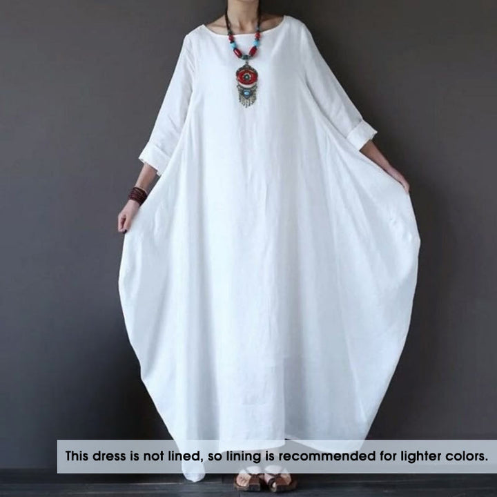 Abito lungo da donna in cotone con maniche a tre quarti e tinta unita Buddha Stones - image 1
