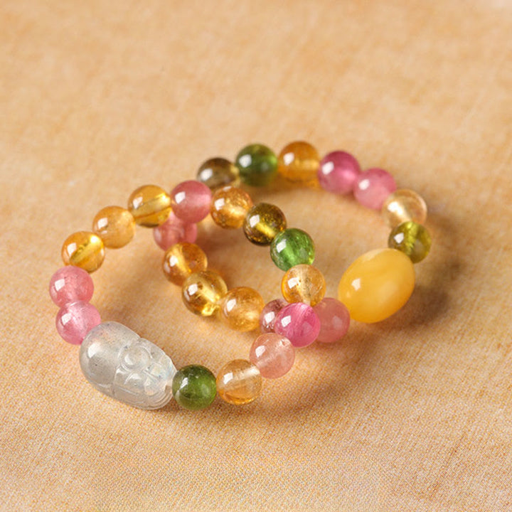 Anello Buddha Stones, tormalina naturale, perla portafortuna, ambra Pixiu, amore positivo - image 15