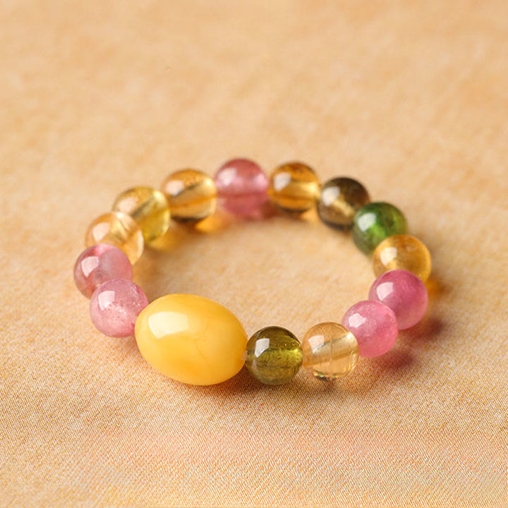 Anello Buddha Stones, tormalina naturale, perla portafortuna, ambra Pixiu, amore positivo - image 12