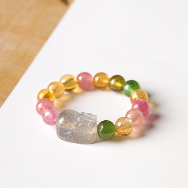 Anello Buddha Stones, tormalina naturale, perla portafortuna, ambra Pixiu, amore positivo - image 6
