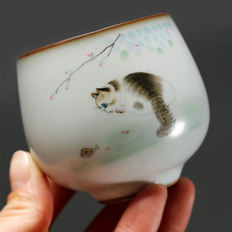 Buddha Stones Tazza da tè Kung Fu con rami di gatto carini e scatola regalo - image 6