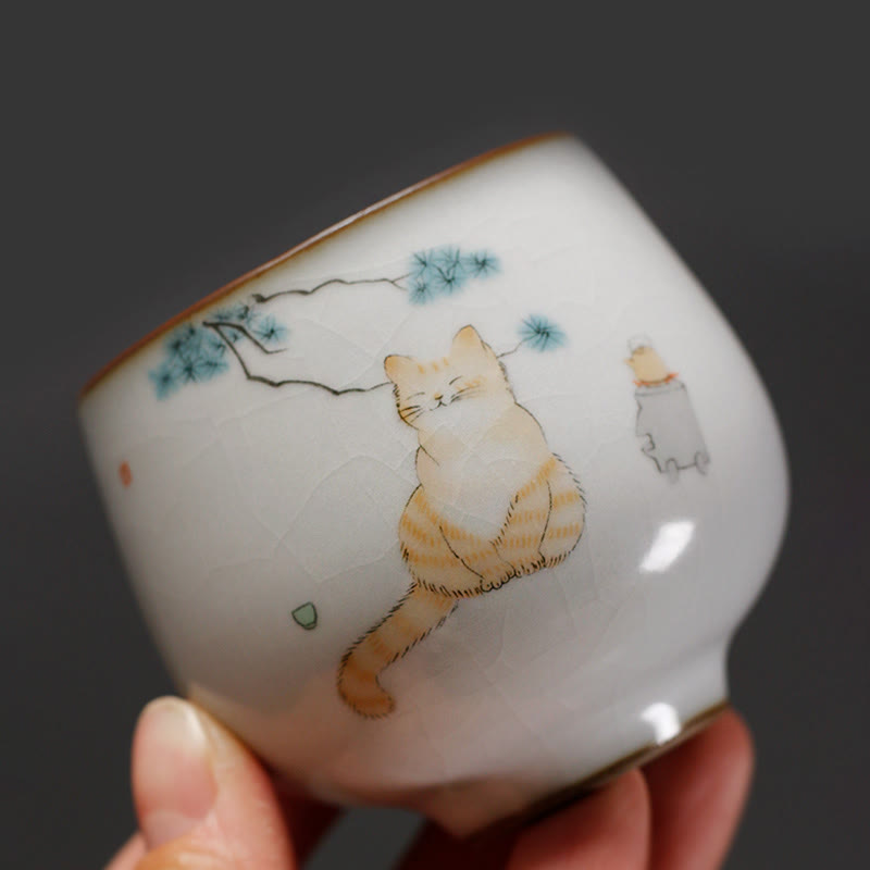 Buddha Stones Tazza da tè Kung Fu con rami di gatto carini e scatola regalo - image 2