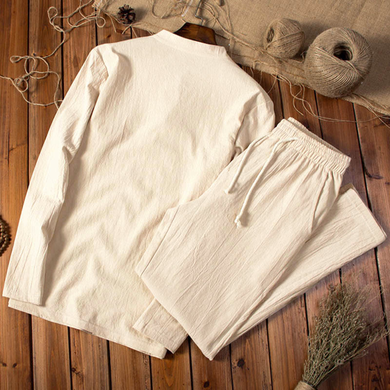 Set di abbigliamento da uomo con pantaloni e top a maniche lunghe color puro Buddha Stones - image 1