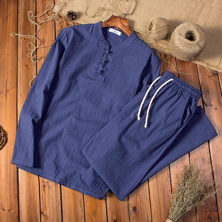 Set di abbigliamento da uomo con pantaloni e top a maniche lunghe color puro Buddha Stones - Blu notte - US/UK/AU44，EU54 (5XL) - image 11