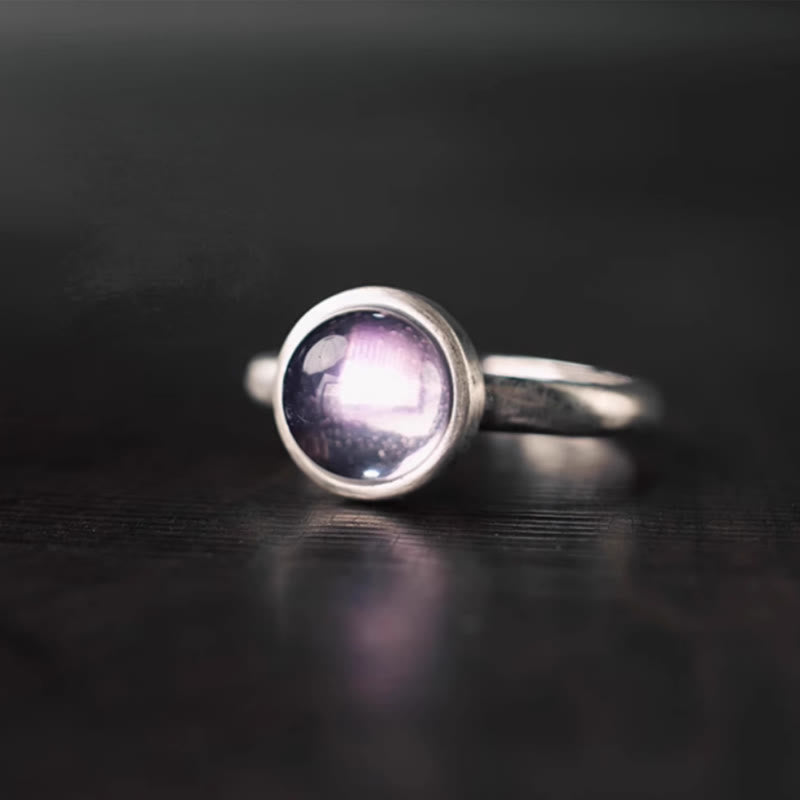 Anello regolabile con ametista naturale in argento sterling 925 Buddha Stones - Stile B (circa 9*9 mm) - image 0