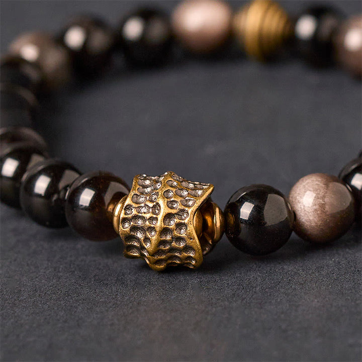 Braccialetto di protezione in ebano e ossidiana lucida color argento Buddha Stones - image 2