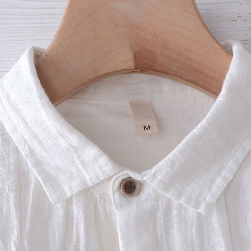 Camicia da uomo Buddha Stones , tinta unita, con risvolto, manica corta, comoda camicia in cotone e lino con piega e bottoni - image 9