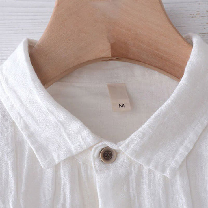 Camicia da uomo Buddha Stones , tinta unita, con risvolto, manica corta, comoda camicia in cotone e lino con piega e bottoni - image 9