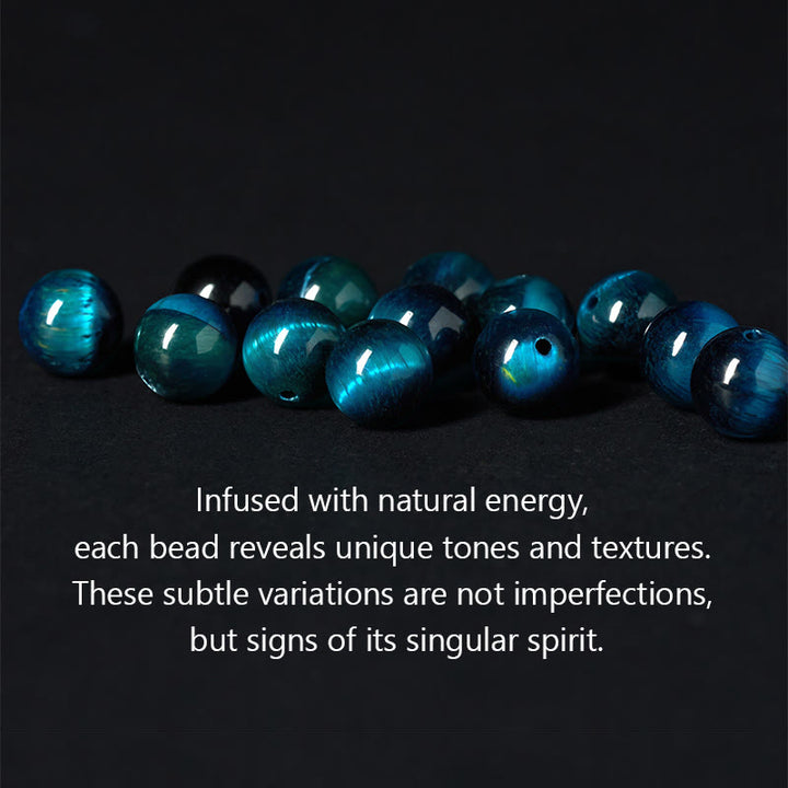 Bracciale di protezione dei cinque elementi in onice nero, ossidiana blu, occhio di tigre blu e Buddha Stones - image 5
