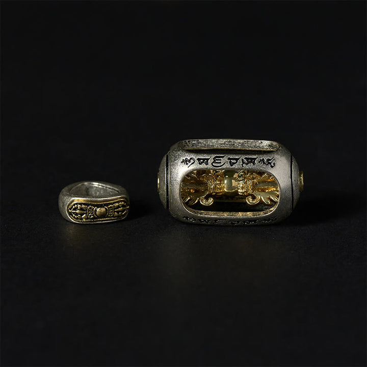 Bracciale lenitivo Buddha Stones, lucentezza argentata, ossidiana, roccia lavica, diaspro grigio, Om Mani Padme Hum Vajra - image 8